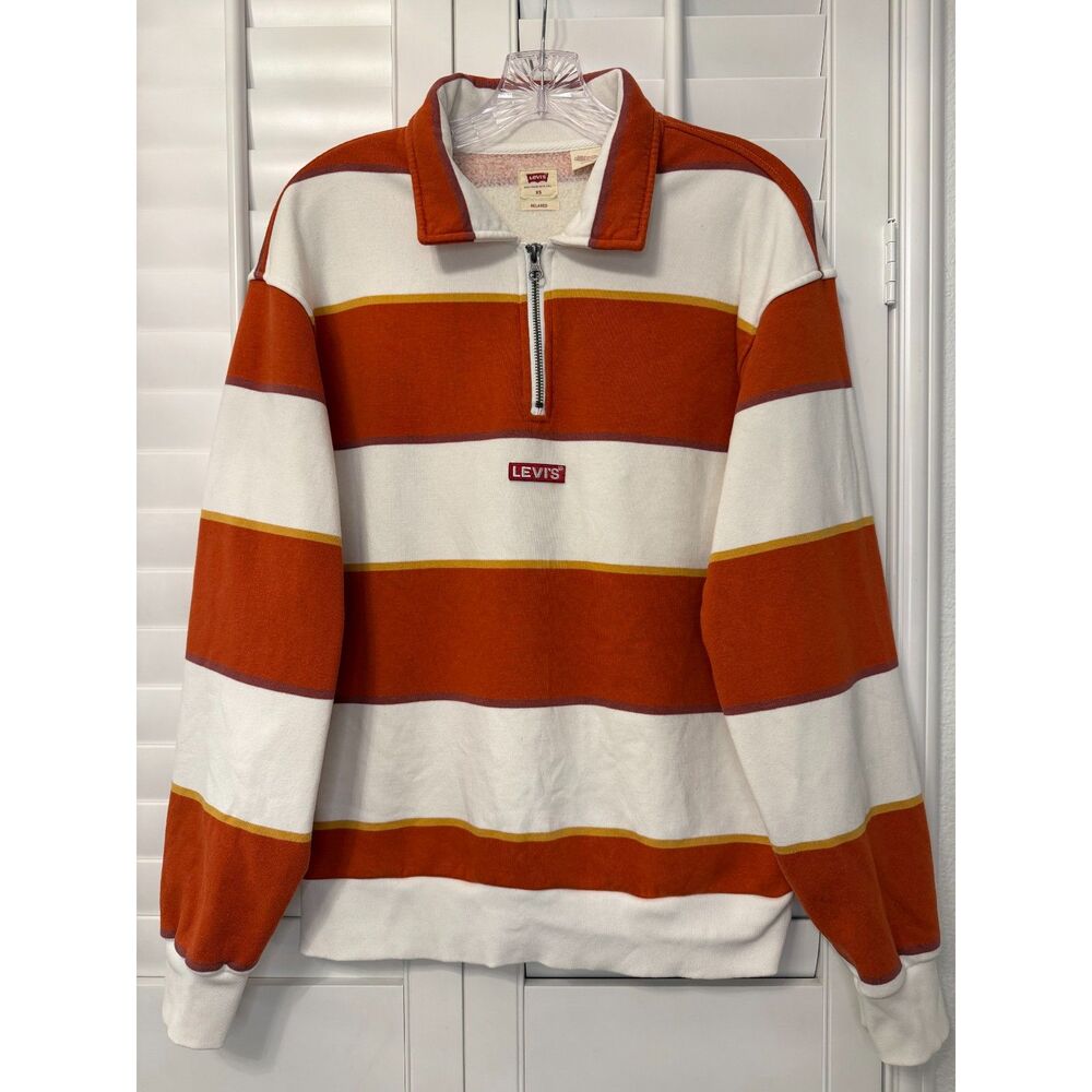 Levi's Retro Striped Quarter Zip Relaxed Sweatshirt Orange Cream XS